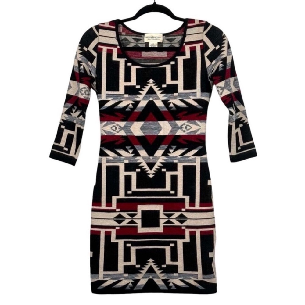 Sweater Dress Tunic Knit aztec boho Mini Denim & Supply RL black large - Picture 3 of 8